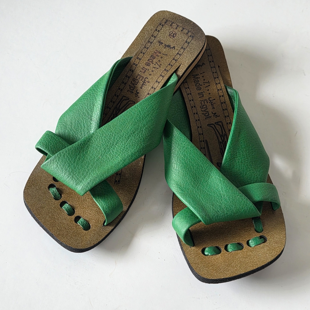 Green Leather Women's Sandals Size 37, Made In Egypt - Picture 5 of 7